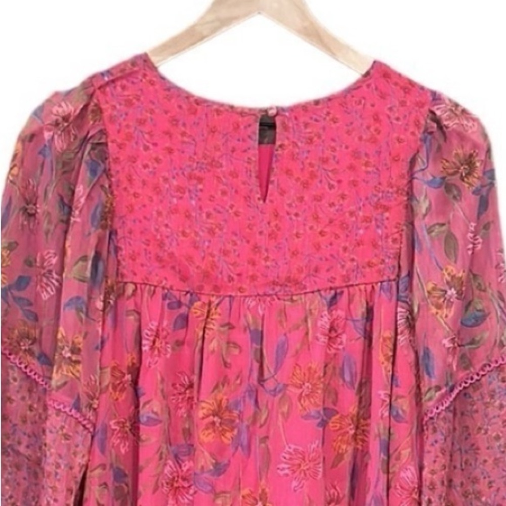 Hailey & Co Floral Boho Style Hot Pink  Long Sleeve Dress Size Medium - Picture 8 of 12